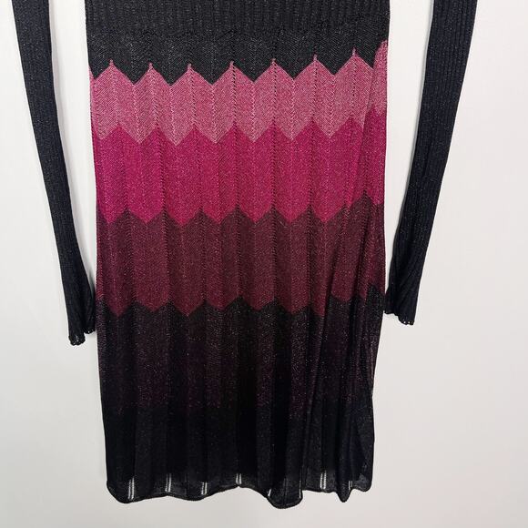 Laundry by Shelli Segal Small S Black Pink Striped Knit Long Sleeve Dress Scoop - Picture 7 of 8